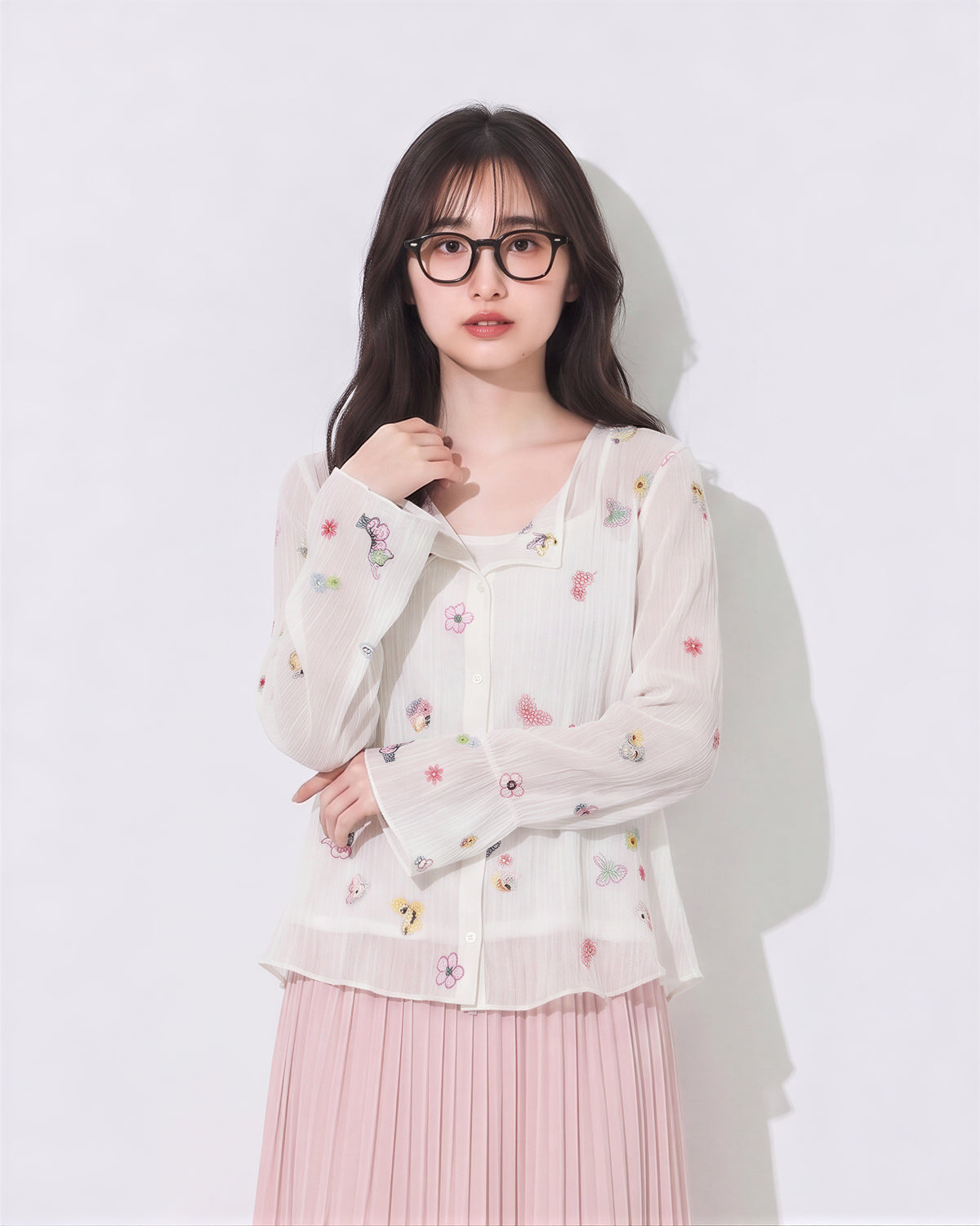 「秋季新品 」S-XL V領壓褶碎花襯衫