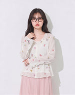 「秋季新品 」S-XL V領壓褶碎花襯衫