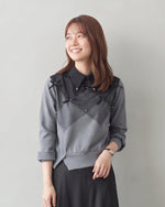 「秋季新品 」S-XL 菱格拼接飄帶翻領衛衣