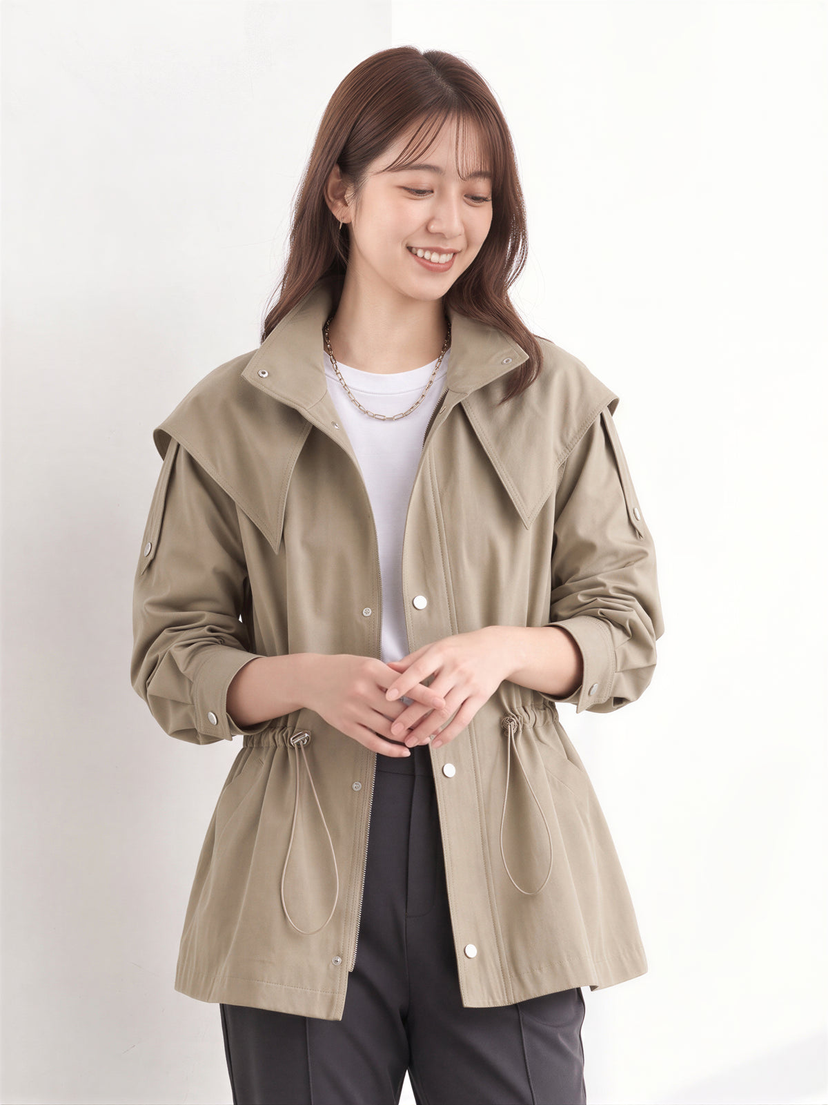 「兩色」「秋季新品 」 S-2XL 連帽抽繩廓形風衣
