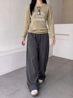 「秋季新品 」「4色」M-XL 高腰抽繩拖地寬褲