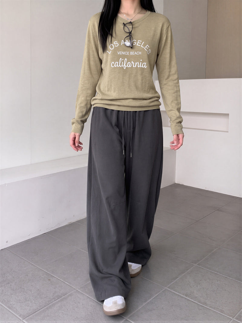 「秋季新品 」「4色」M-XL 高腰抽繩拖地寬褲