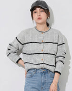 S~XL 灰色圓領條紋針織開襟衫