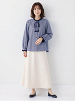 「秋季新品 」S-2XL 木耳邊綁帶格紋襯衫