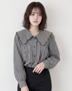 「秋季新品 」黑白格紋娃娃領襯衫