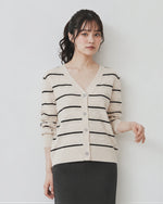 「秋季新品 」S-2XL V領條紋鏤空針織開襟衫