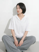 寬鬆落肩純色短袖連帽T恤-白色-3XL