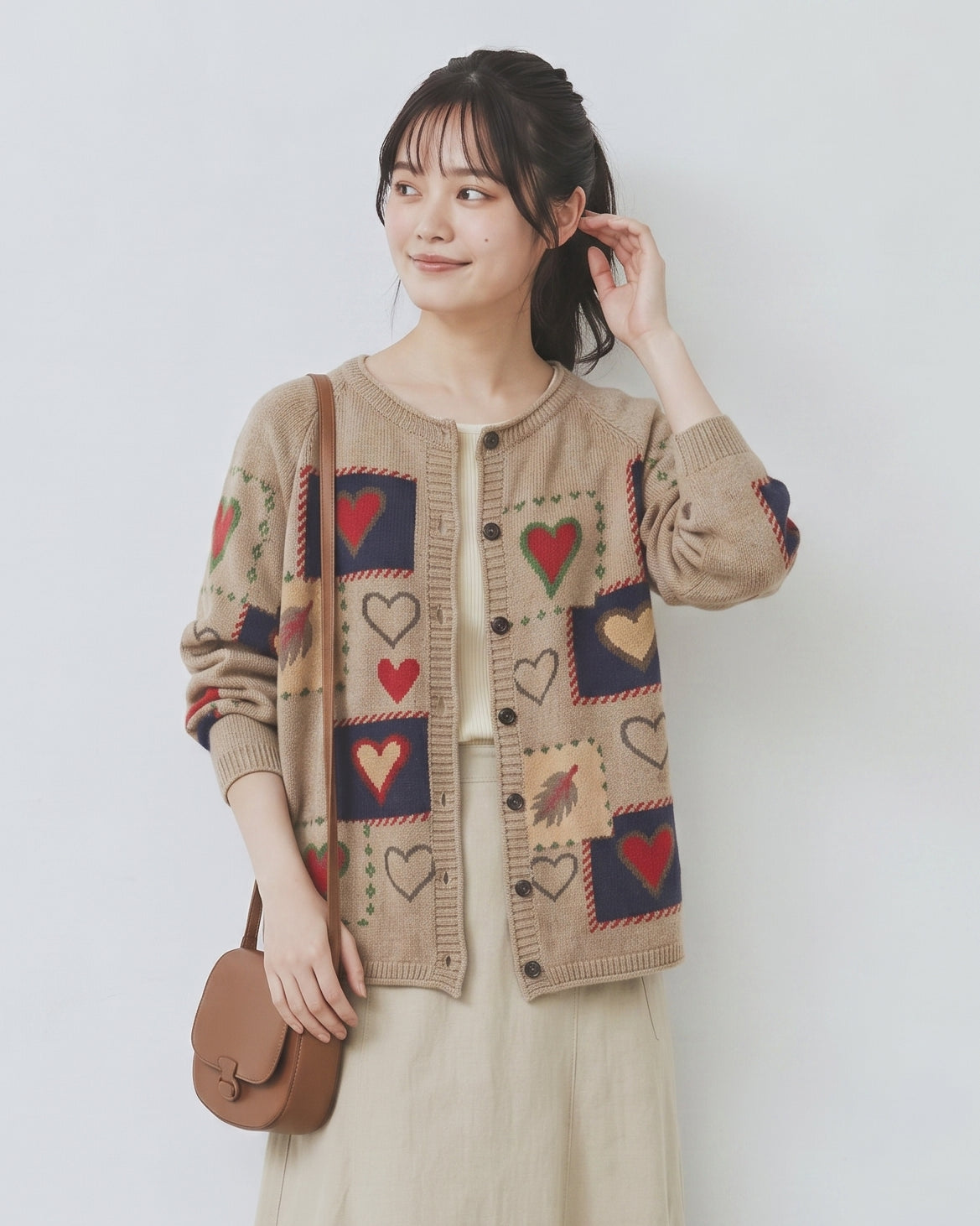 「秋季新品 」 愛心印花寬鬆針織開襟衫