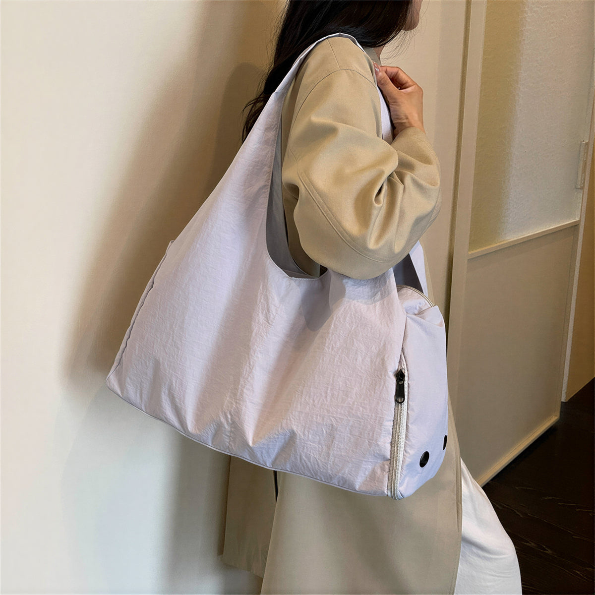 輕盈大容量 皺褶感 托特風單肩包