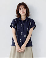 「兩色」M-3XL 小圓領 | 印花寬鬆短袖襯衫