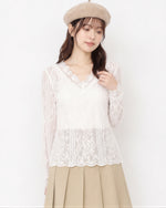 M-4XL V領睫毛蕾絲修身蕾絲長袖上衣