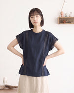 蕾絲拼接寬肩深藍色襯衫-深藍色-4XL