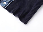 「秋季新品 」 S-2XL 牛仔拼接立領假兩件針織外套