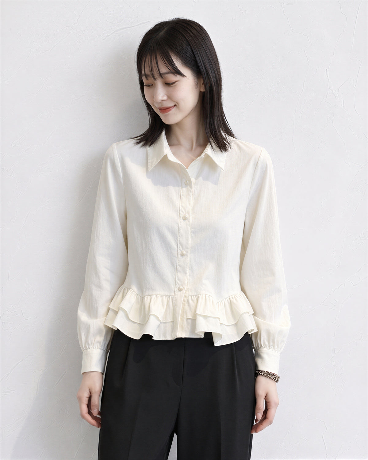 「秋季新品 」荷葉擺收腰襯衫