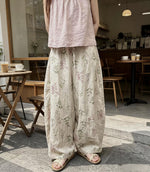 「兩色」M-2XL 植物印花寬鬆寬褲