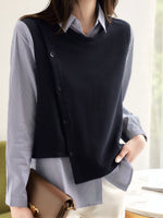 「兩色」「秋季新品 」M-2XL 條紋拼接錯位下擺假兩件襯衫