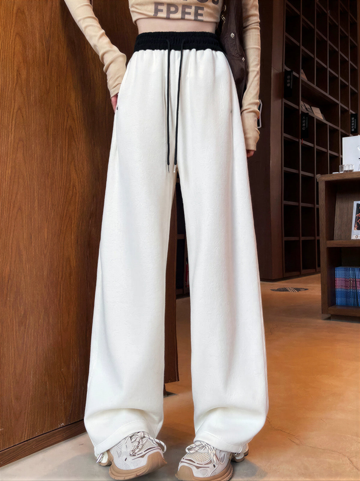 「多色」「秋季新品 」S-2XL 高腰抽繩寬褲衛褲