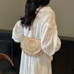 扇形鉤織 花邊包蓋 斜背編織單肩包