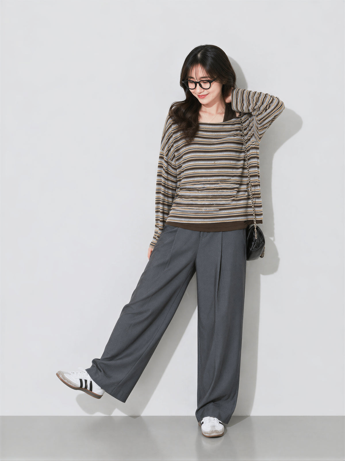 「兩色」S-XL 斜肩露膚條紋假兩件T恤