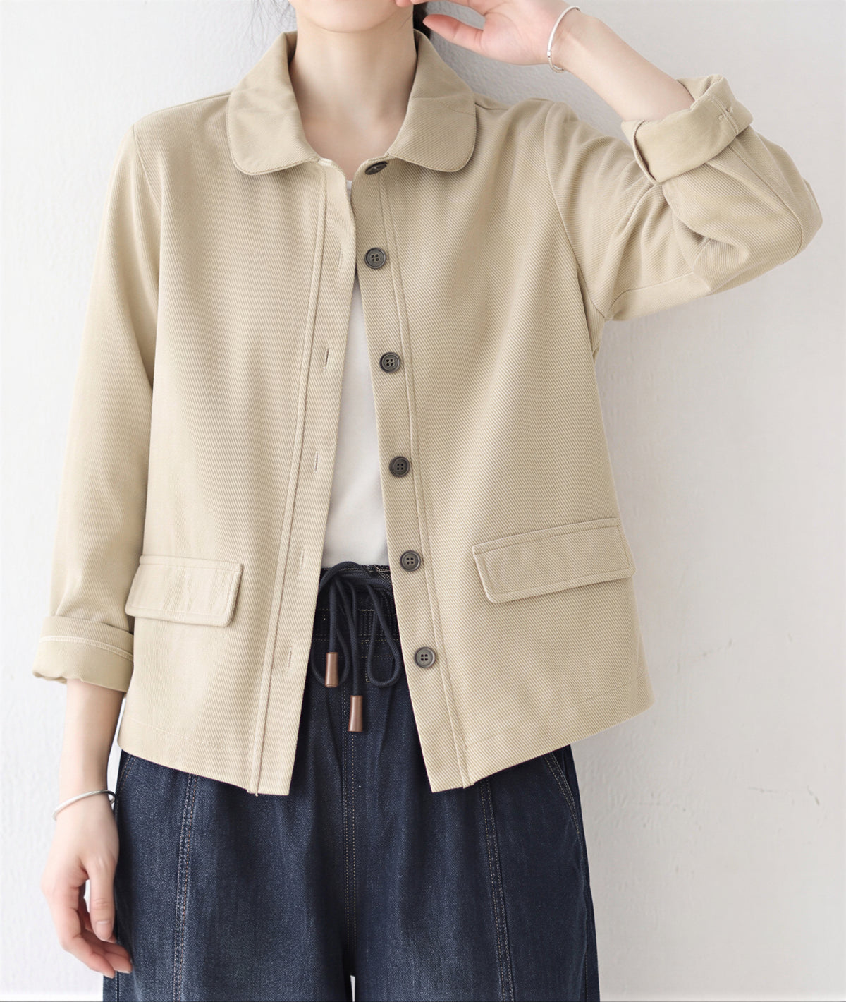 「兩色」「秋季新品 」M-2XL 翻領單排扣寬鬆外套