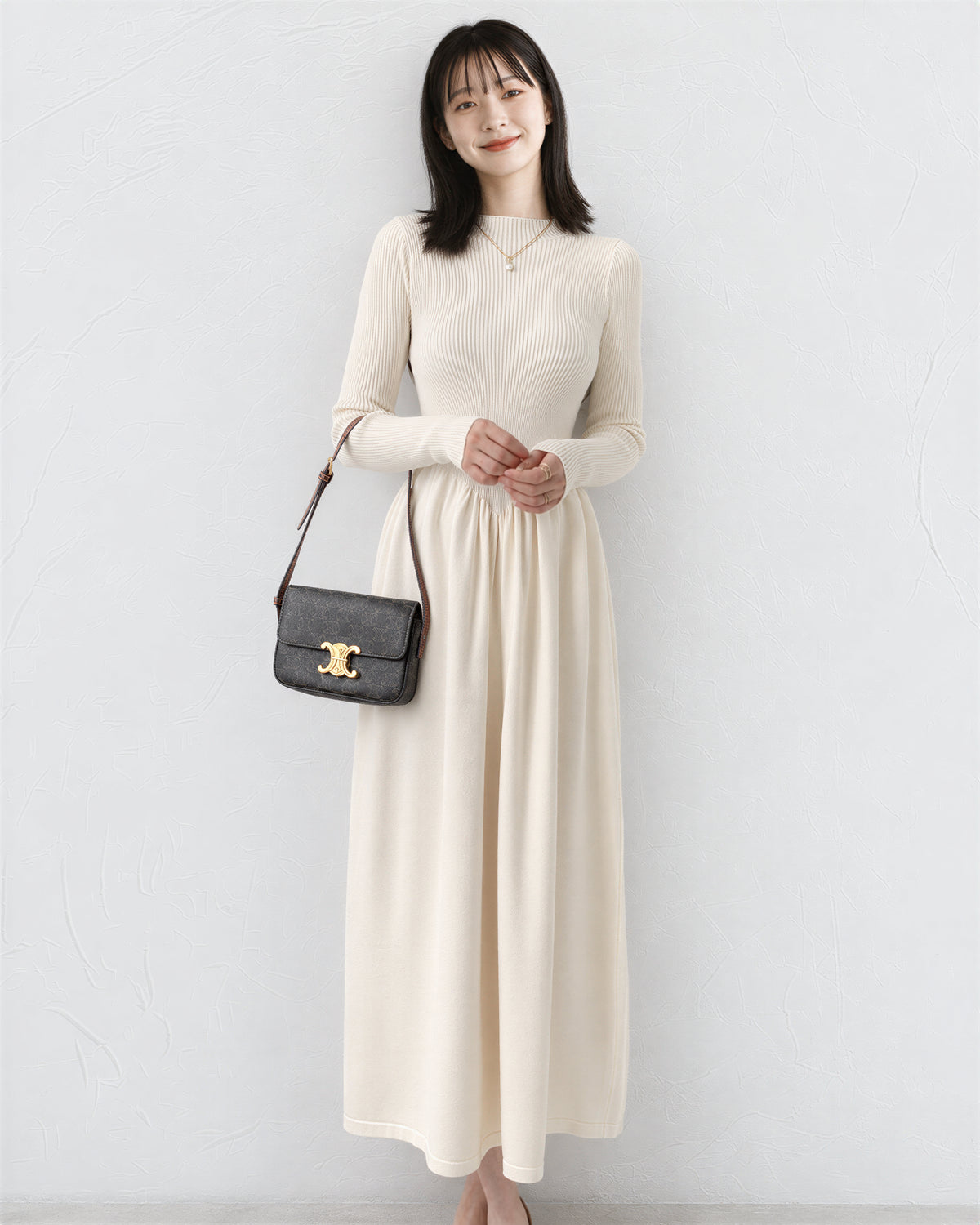 「秋季新品 」「兩色」高腰抓褶羅紋針織洋裝