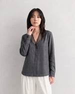 「秋季新品 」S-XL 灰色網紗拼接深V襯衫