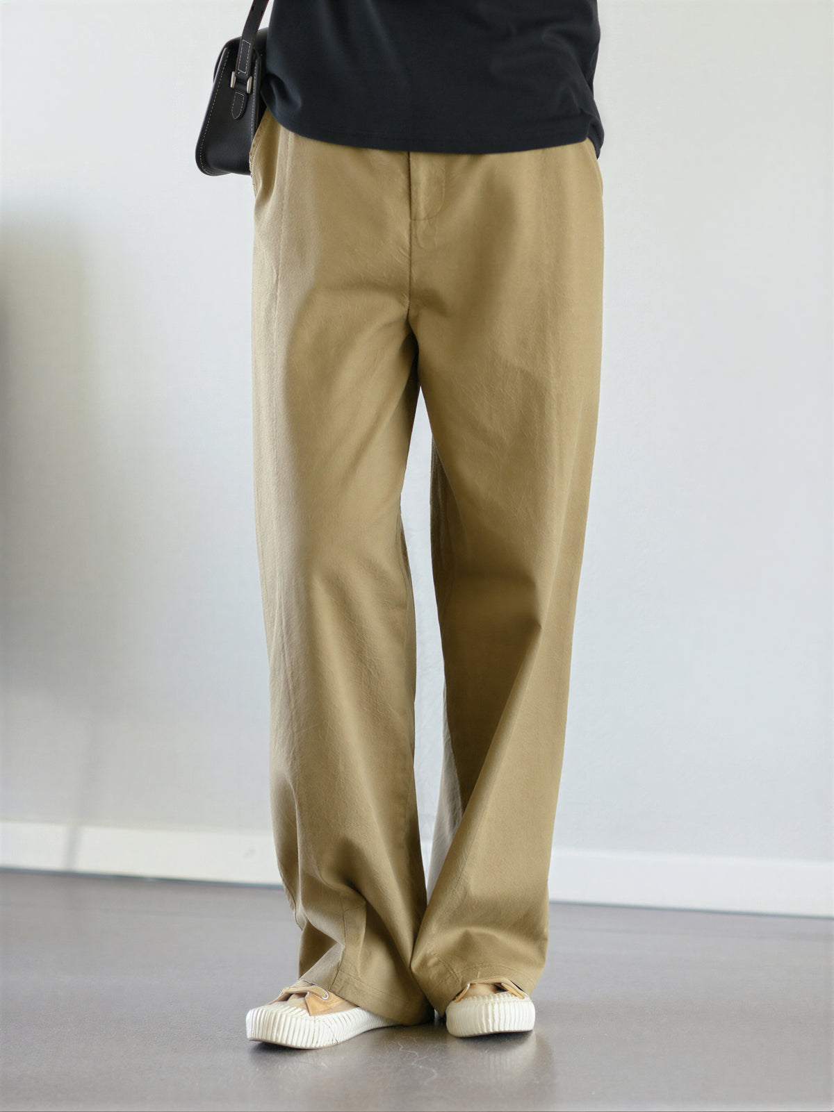 「兩色」「秋季新品 」 M-2XL 高腰垂墜感寬鬆闊腿褲