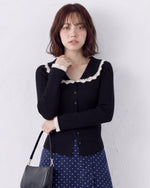 「秋季新品 」「3色」蕾絲拼接大翻領修身針織衫