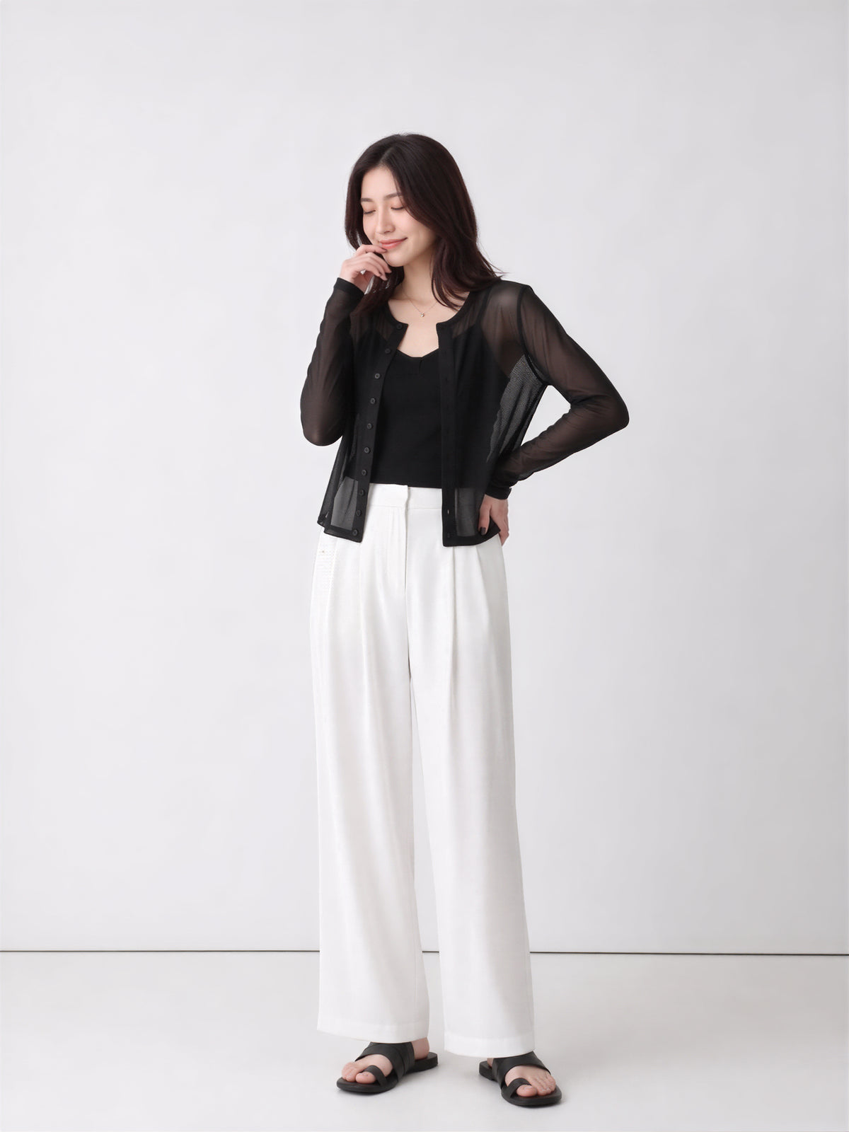 S-3XL 透視短版單排釦開襟衫 | 薄款防曬小搭