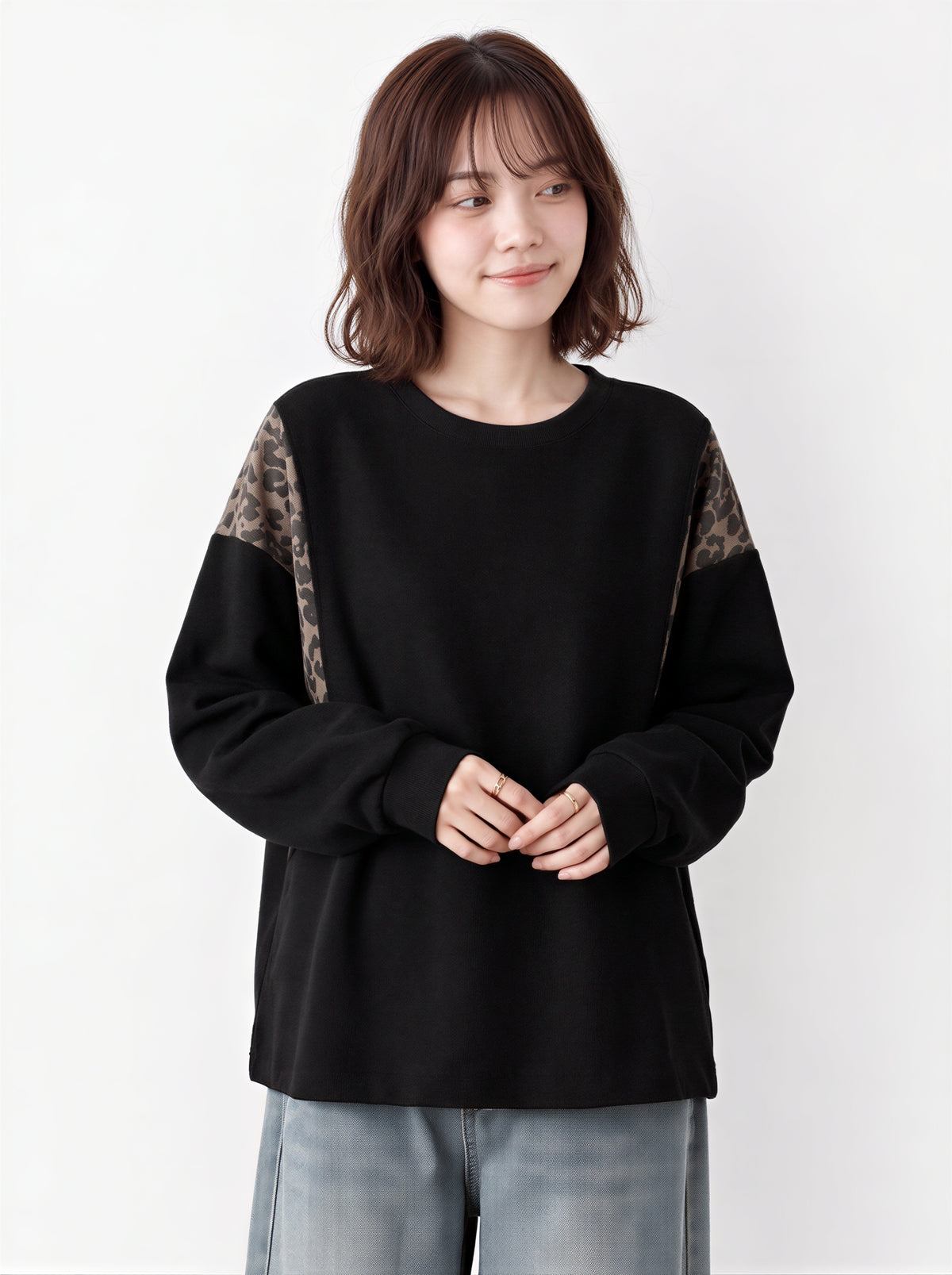 「秋季新品 」拼接豹紋寬鬆衛衣
