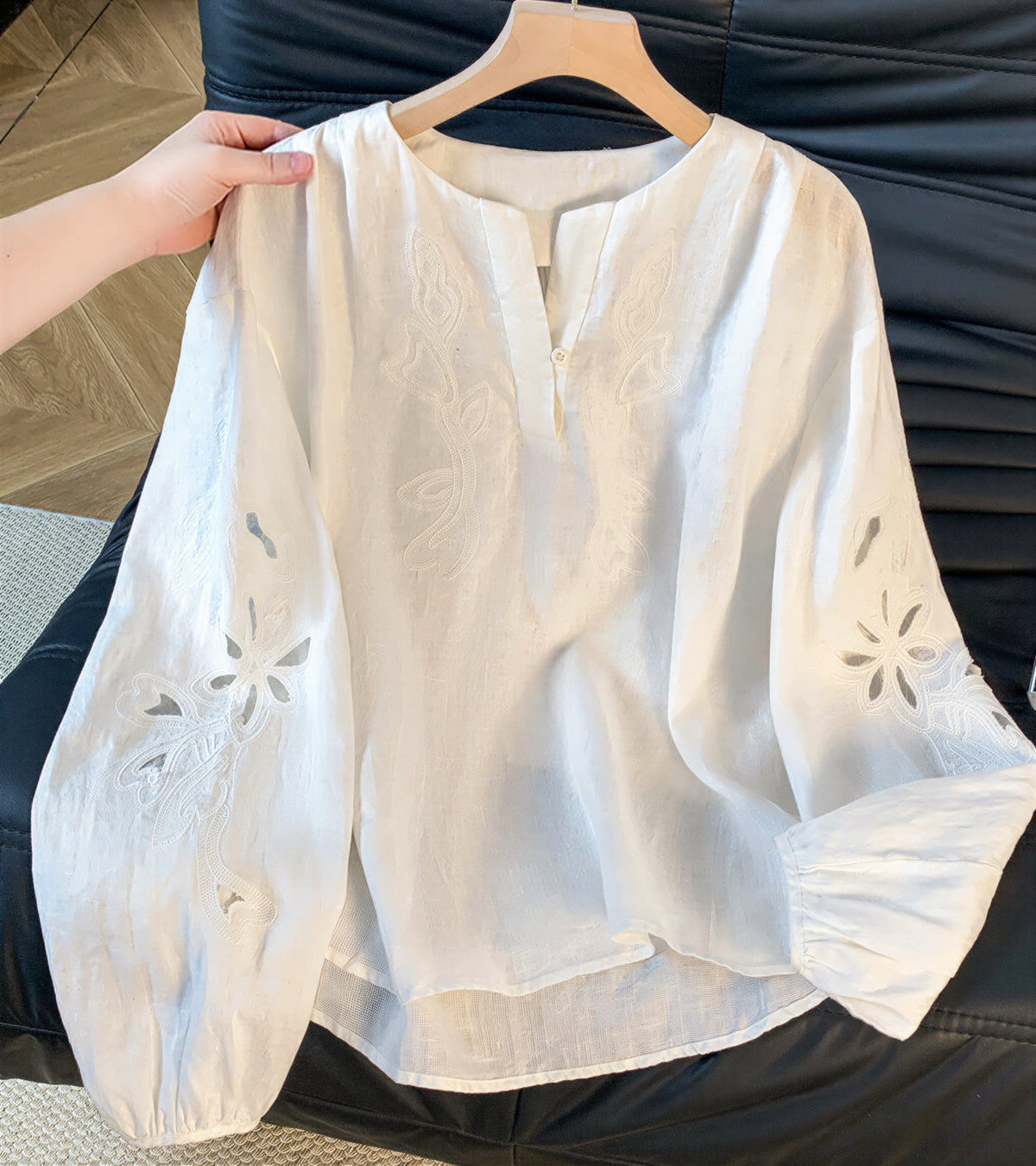 「秋季新品 」白色鏤空刺繡 | 燈籠袖襯衫