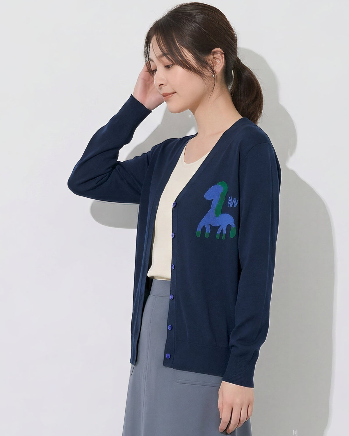 「秋季新品 」S-XL V領撞色圖案針織開襟衫