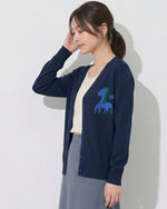 「秋季新品 」S-XL V領撞色圖案針織開襟衫