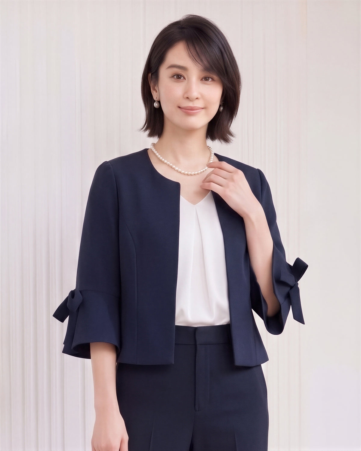 「秋季新品 」「3色」S-2XL 圓領荷葉袖綁帶西裝外套