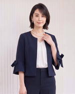 「秋季新品 」「3色」S-2XL 圓領荷葉袖綁帶西裝外套