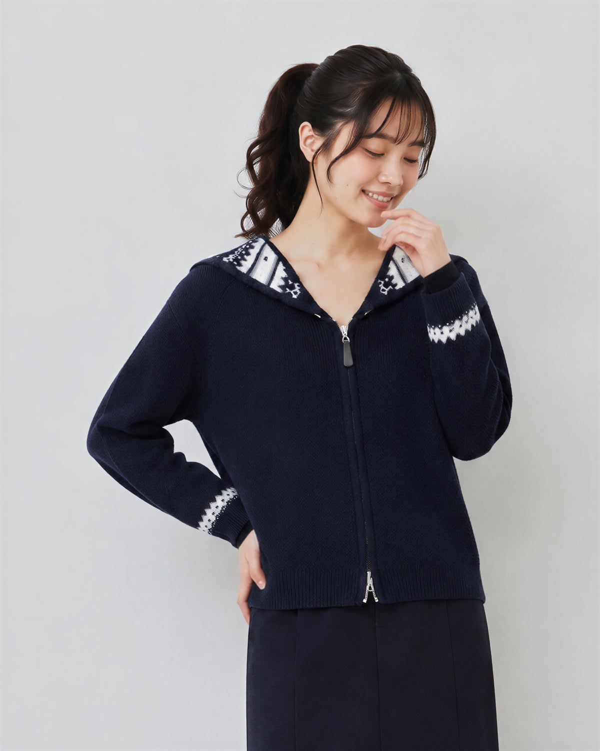 「秋季新品 」S-2XL 連帽提花雙拉鍊開襟毛衣