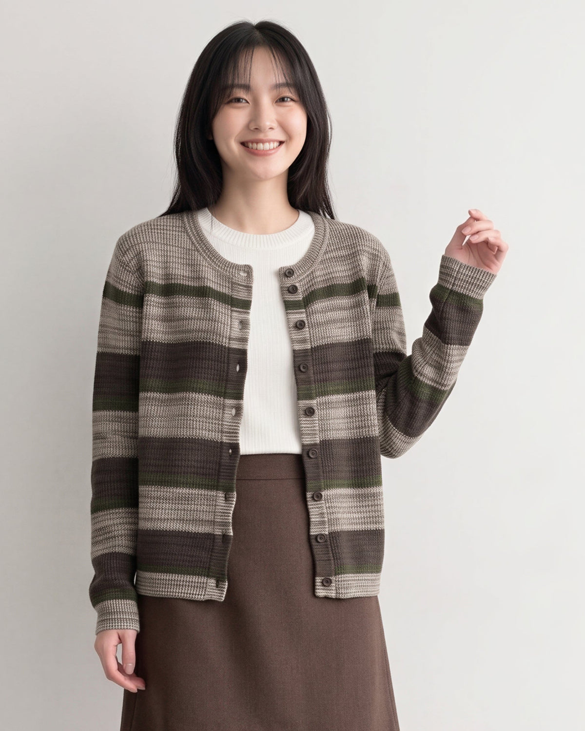 「秋季新品 」「兩色」圓領條紋撞色針織開襟衫