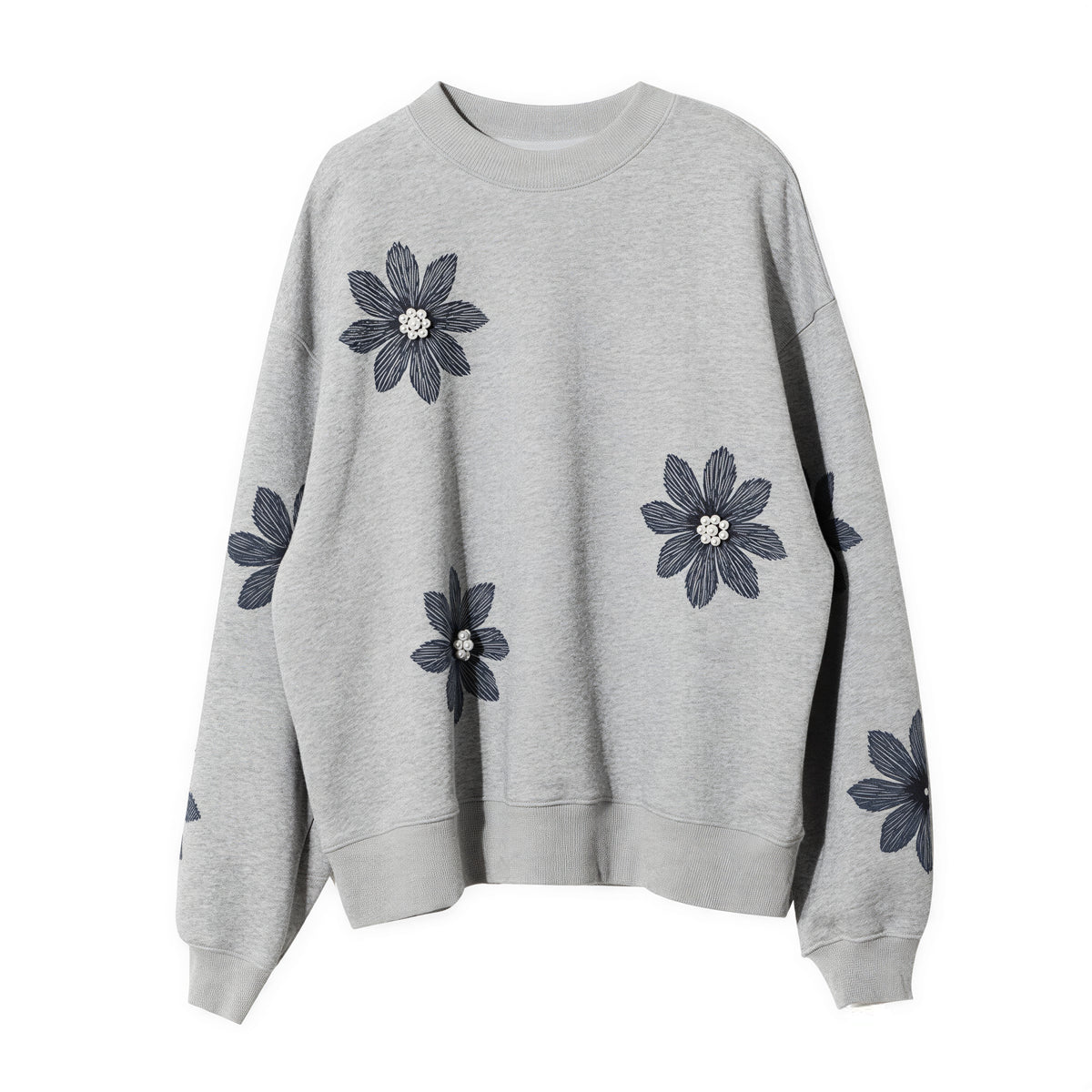 「秋季新品 」S-3XL 立體花朵寬鬆灰色衛衣