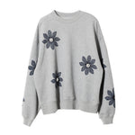 「秋季新品 」S-3XL 立體花朵寬鬆灰色衛衣