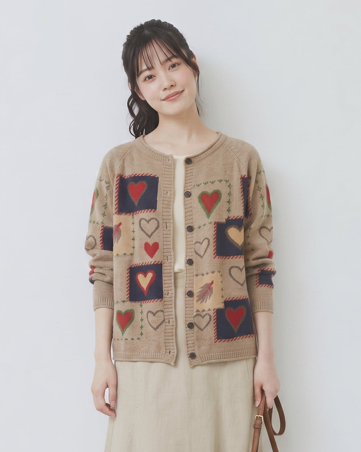 「秋季新品 」 愛心印花寬鬆針織開襟衫