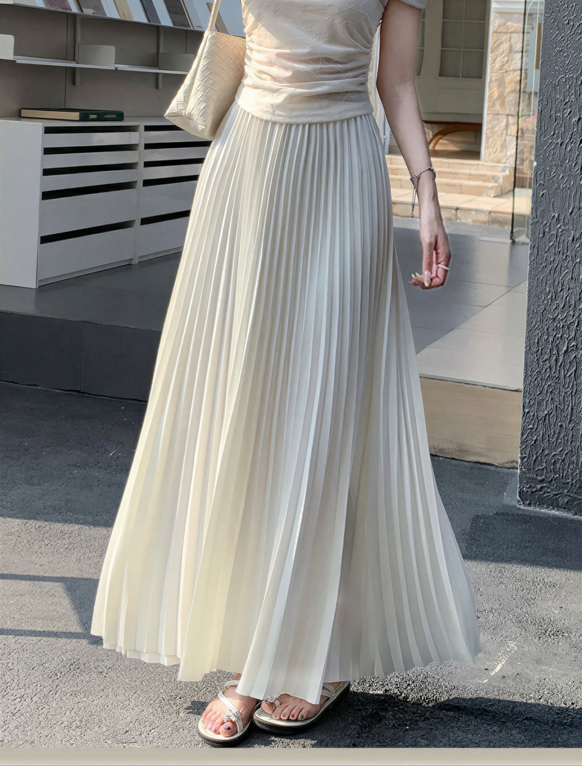高腰垂墜大擺百褶長裙