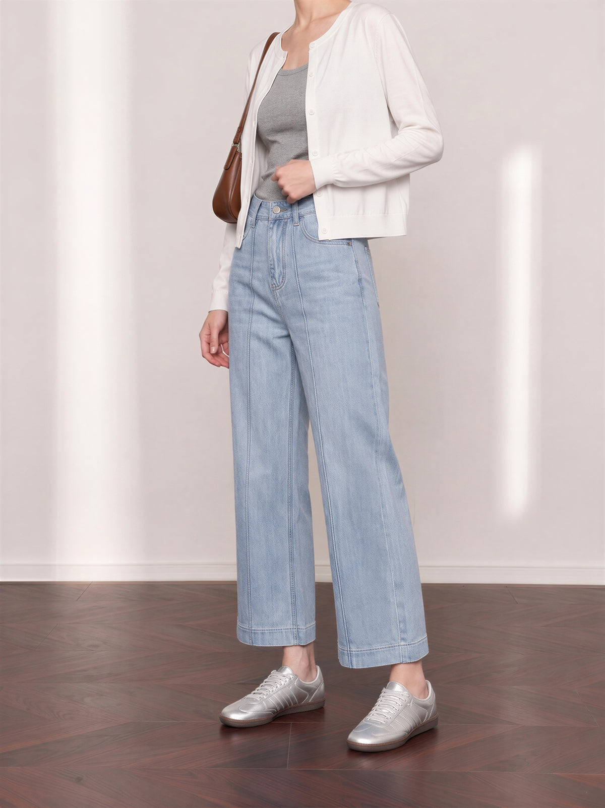 「秋季新品 」「2色」S-XL 高腰中線寬褲牛仔褲