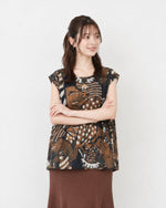 M-2XL 寬鬆A字擺印花無袖襯衫