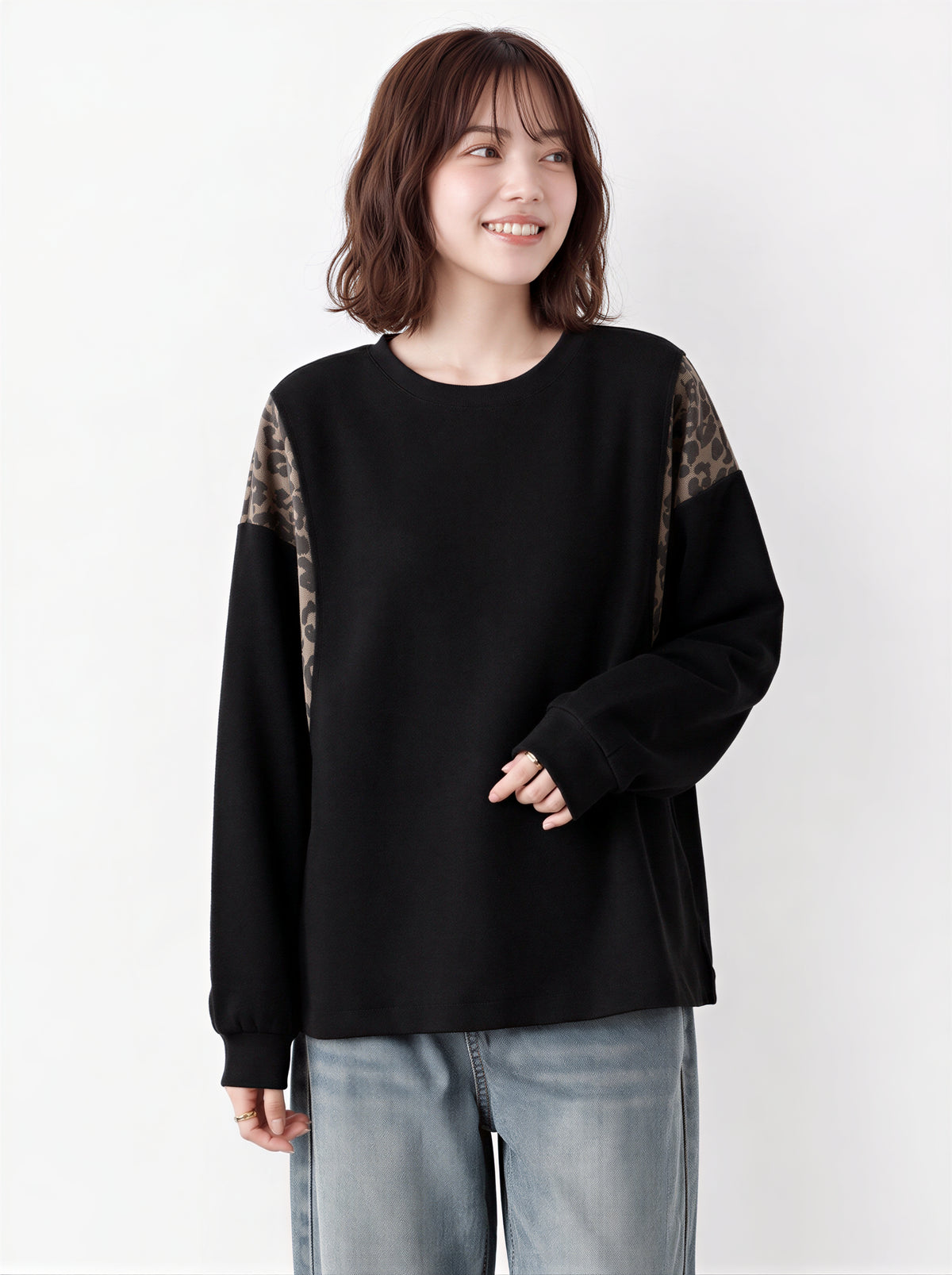 「秋季新品 」拼接豹紋寬鬆衛衣