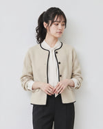 「兩色」「秋季新品 」 S-2XL 撞色滾邊圓領短版開襟衫