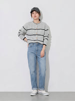 S~XL 灰色圓領條紋針織開襟衫