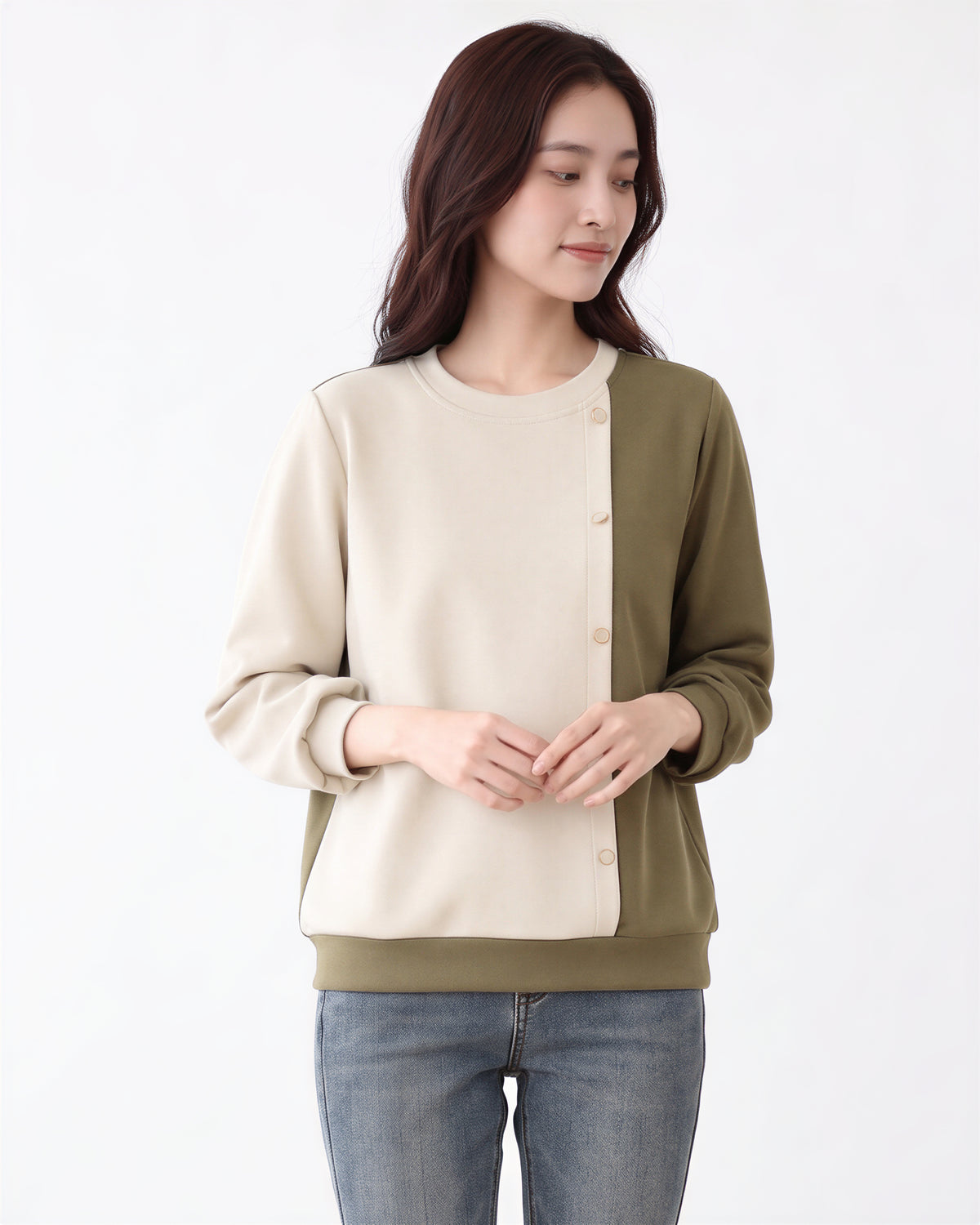 「秋季新品 」拼色圓領寬鬆衛衣