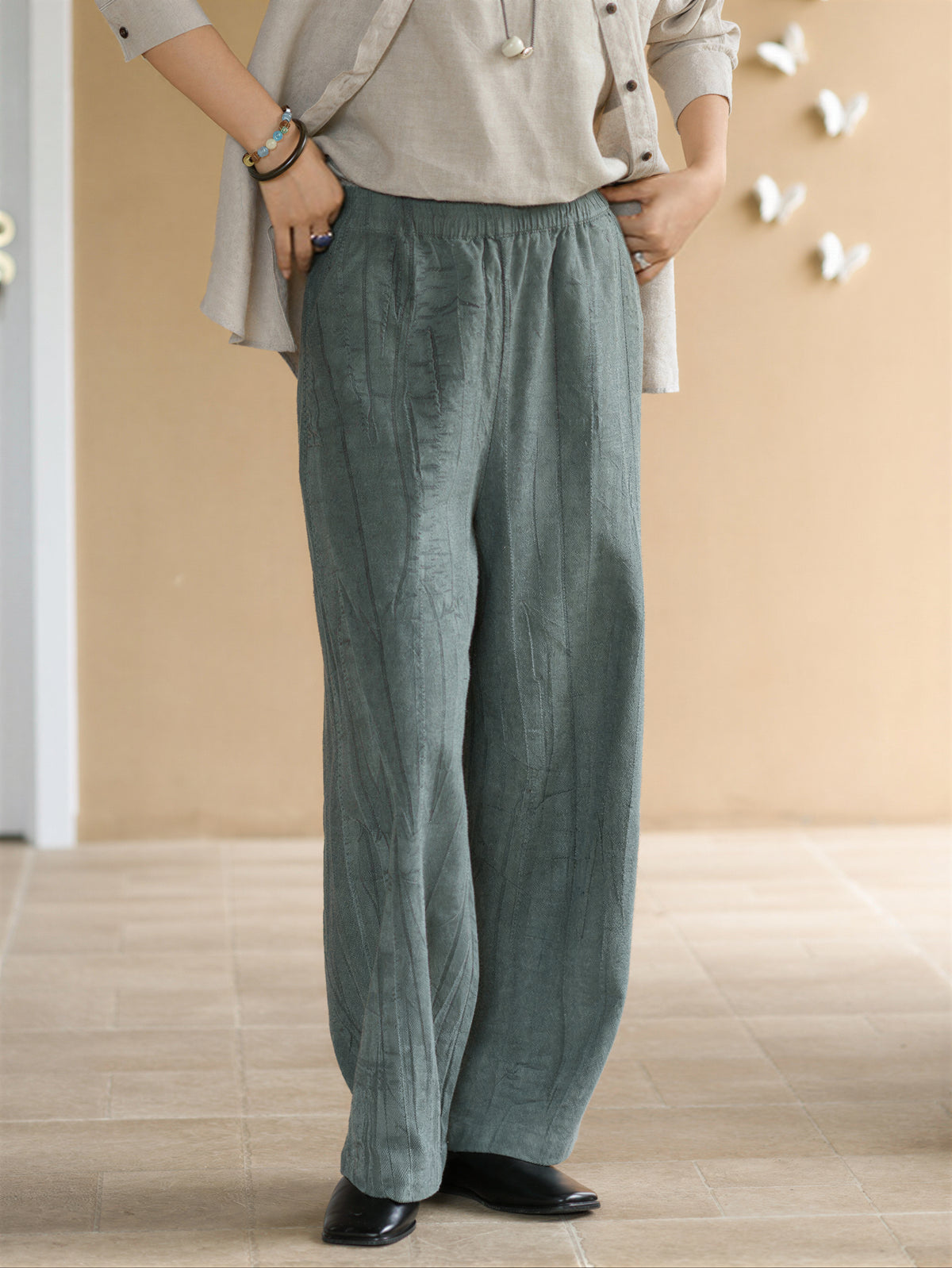 「兩色」「秋季新品 」 M-2XL 寬鬆垂墜鬆緊腰寬褲