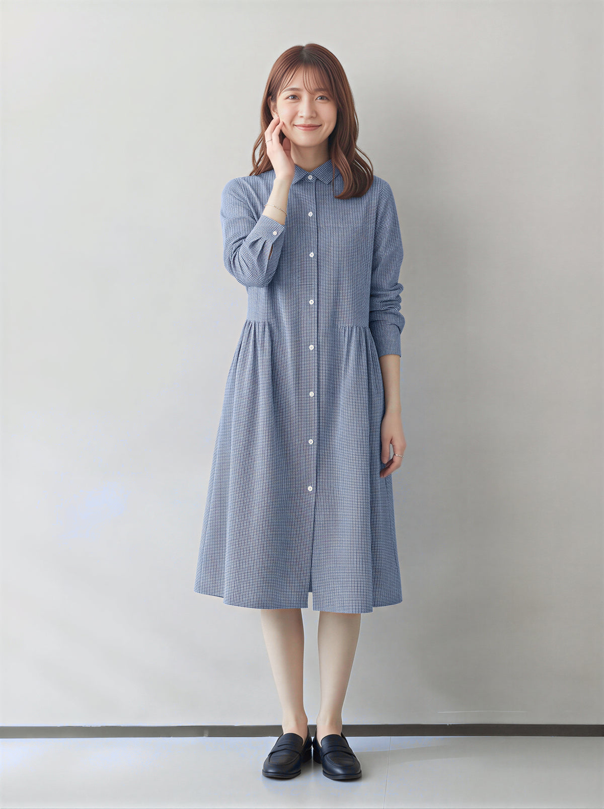 「秋季新品 」「兩色」M-2XL 寬鬆A字擺立體剪裁襯衫洋裝