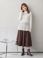 「秋季新品 」 S-XL 白色蕾絲拼接 | 木耳邊疊穿內搭長袖上衣